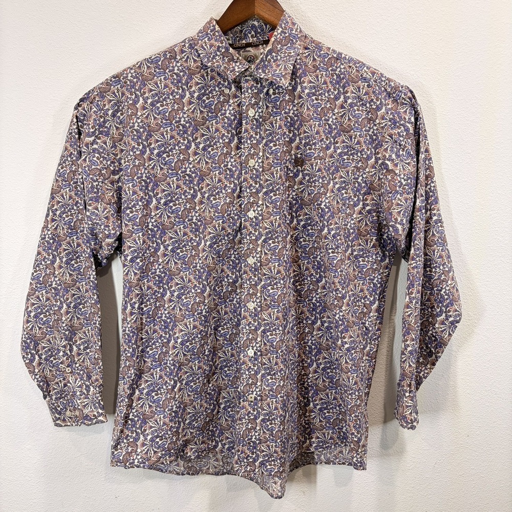 Cinch Mens Large Long Sleeve Button Down Shirt Purple Paisley Western